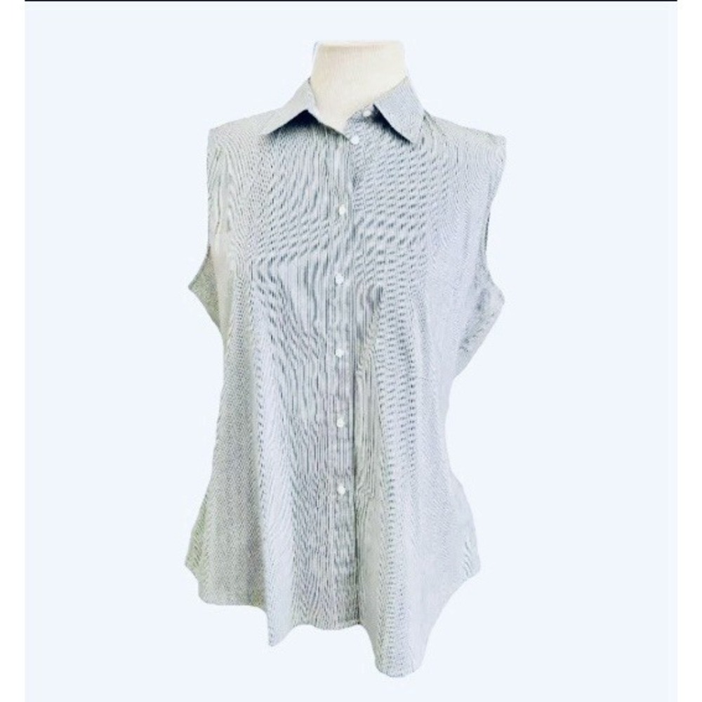 Cutter And Buck Shirt‎ Womens L Blue White Stripe Sleeveless Golf Tennis